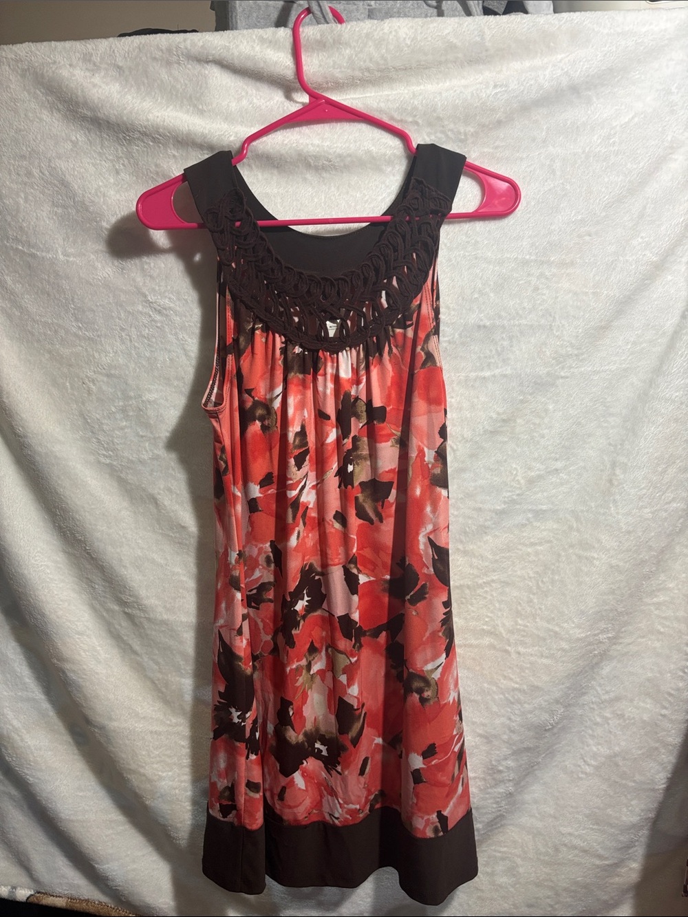 Wrapper Coral Floral Mini Dress with Crochet Yoke